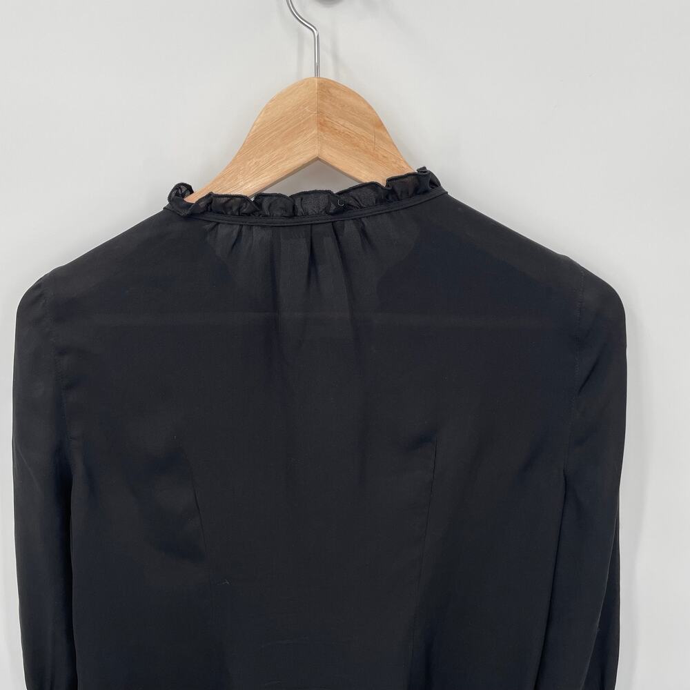 JOIE 100% Silk Ruffle Tie Neck Black Long Sleeve Blouse // XS - Picture 10 of 10